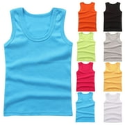 HAOTAGS Kids Summer Tank Tops(2-14) Solid Color Round Neck Sleeveless Cotton Tops for Boys and Girls Blue Size 5 Years